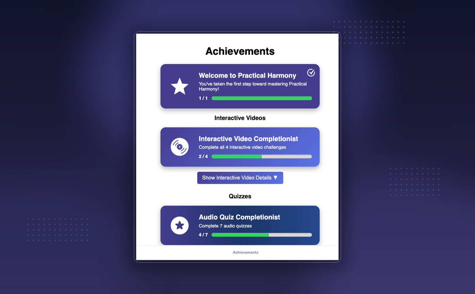 Preview of achievements system dashboard